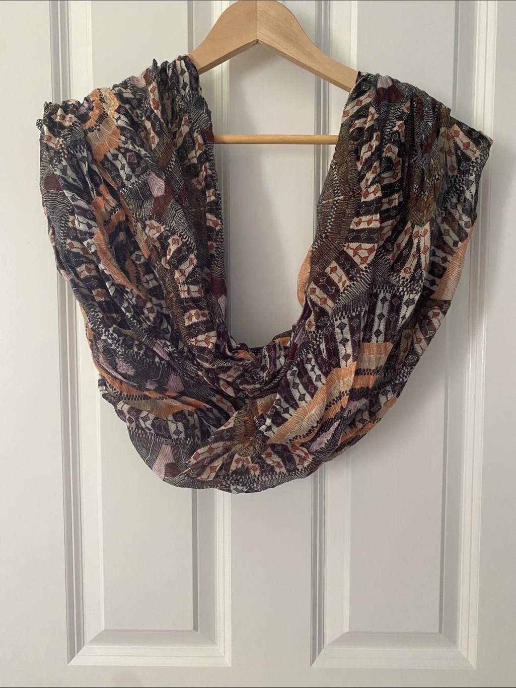 Mandala Lightweight Multicolor Infinity Scarf - Brown & Peach Pattern